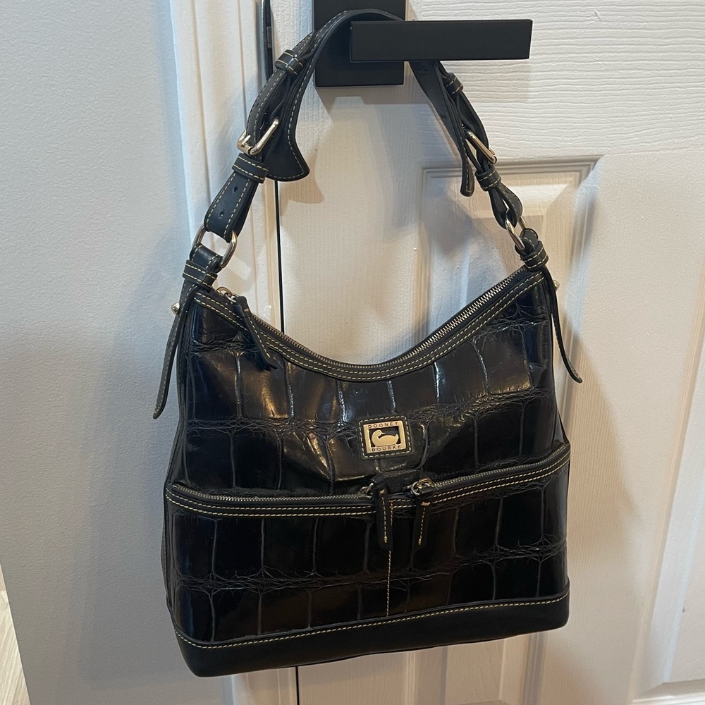 Dooney & Bourke Black Crocodile-Embossed Shoulder Bag